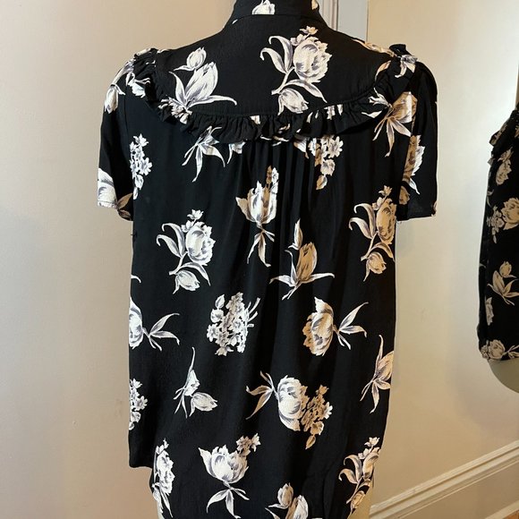 Anthropologie Maeve Black And White Floral Ruffle Blouse - Picture 7 of 10